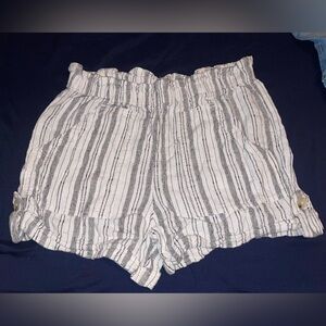 Time and Tru High Waist Striped Shorts - White and Gray